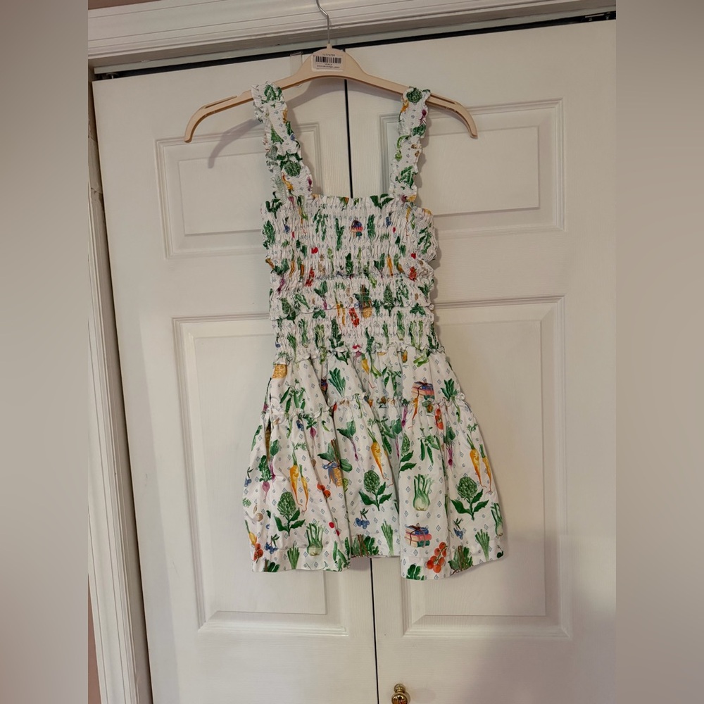 Floral Smocked Mini Dress in White and Green - Picture 8 of 8